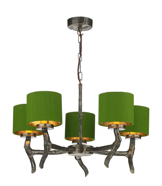 Joshua 5 Light Dual Mount Pendant in Bronze C/W Bespoke Silk Shades
