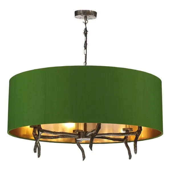Joshua 6 Light Bronze Pendant C/W Bespoke Silk Shade