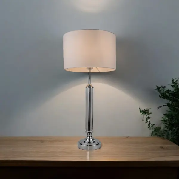 Julie Polished Chrome & Crystal Table Lamp C/W Shade
