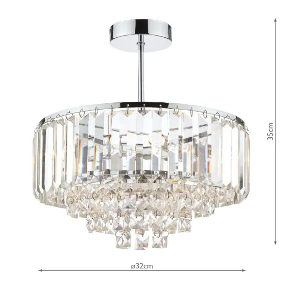 Vienna 3lt Semi Flush Crystal & Polished Chrome
