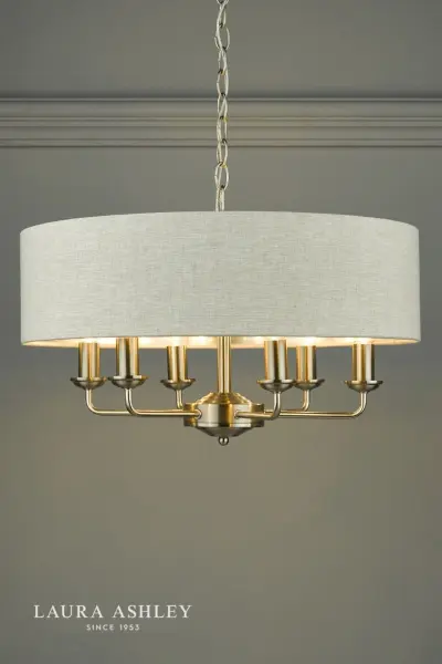 Sorrento 6 Light Pendant Satin Nickel With Natural Shade