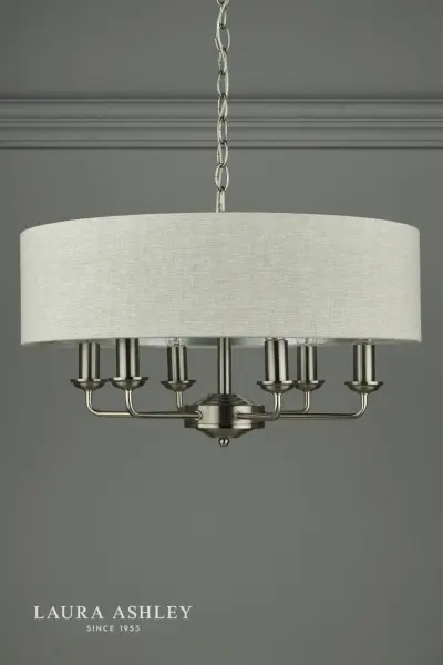 Sorrento 6 Light Pendant Satin Nickel With Natural Shade