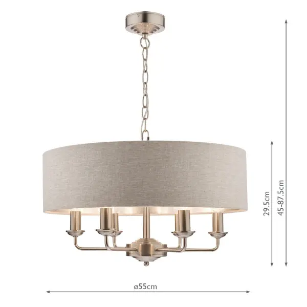Sorrento 6 Light Pendant Satin Nickel With Natural Shade