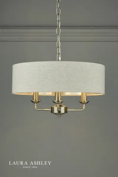 Sorrento 3 Light Pendant Satin Nickel With Natural Shade
