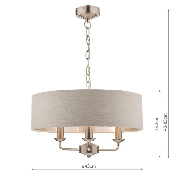 Sorrento 3 Light Pendant Satin Nickel With Natural Shade