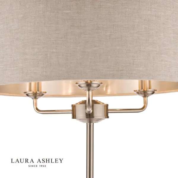 Sorrento 3 Light Floor Lamp Satin Nickel With Natural Shade