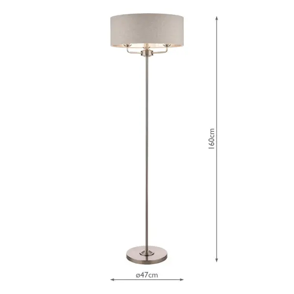 Sorrento 3 Light Floor Lamp Satin Nickel With Natural Shade