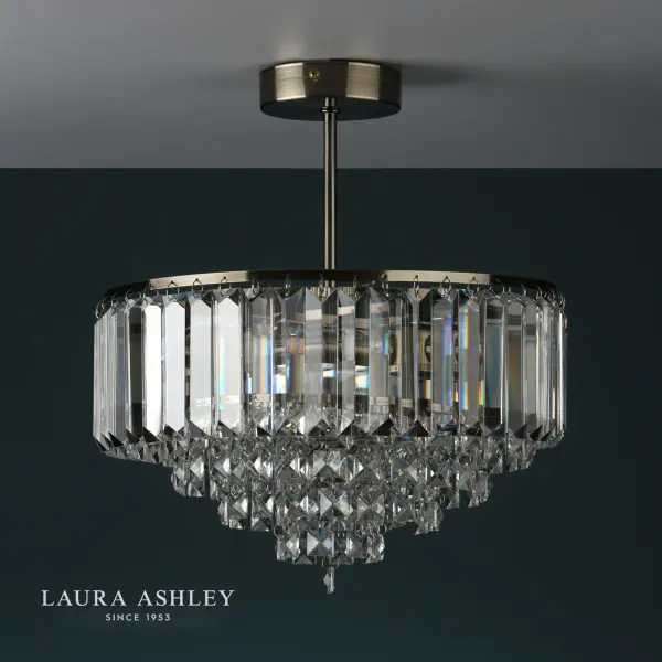 Vienna 3lt Semi Flush Crystal & Antique Brass