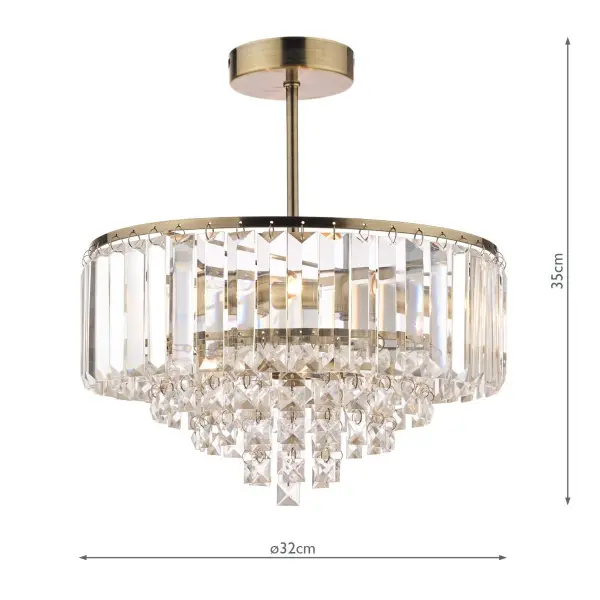 Vienna 3lt Semi Flush Crystal & Antique Brass
