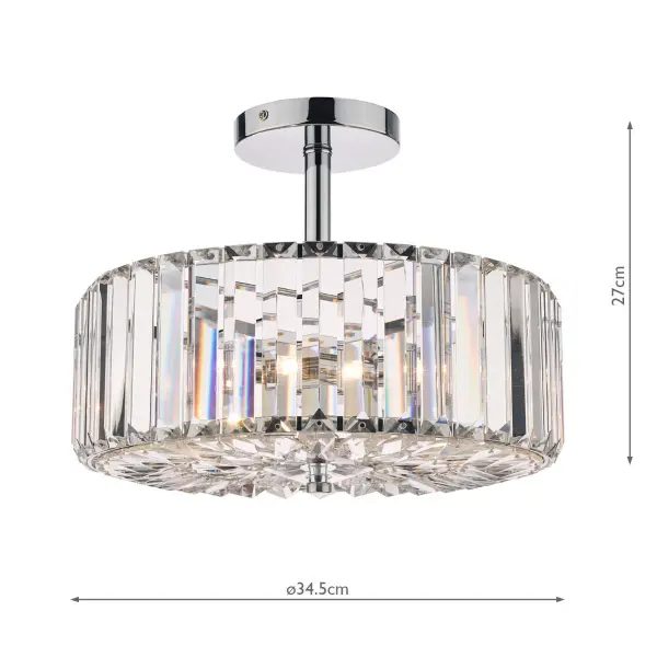Fernhurst 3 Light Semi Flush Polished Chrome Glass