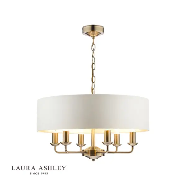 Sorrento 6 Light Pendant Antique Brass With Ivory Shade