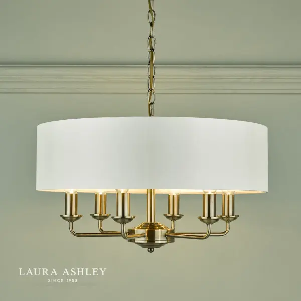 Sorrento 6 Light Pendant Antique Brass With Ivory Shade