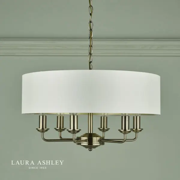 Sorrento 6 Light Pendant Antique Brass With Ivory Shade