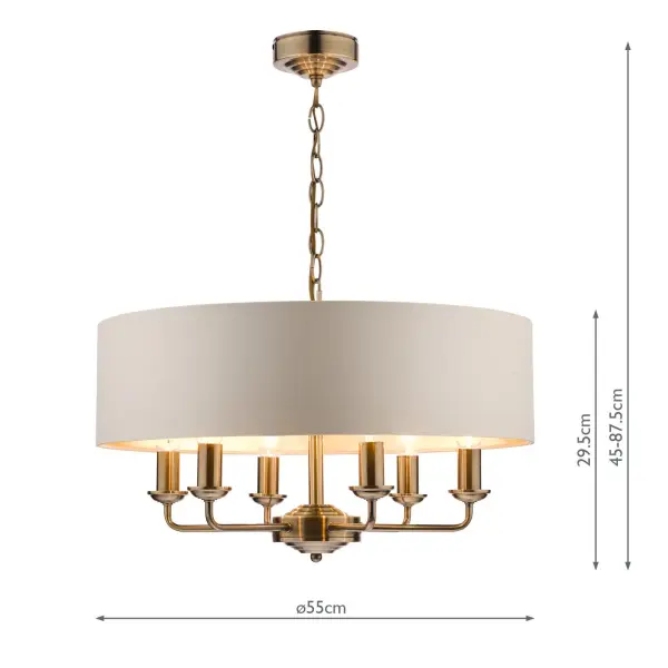 Sorrento 6 Light Pendant Antique Brass With Ivory Shade