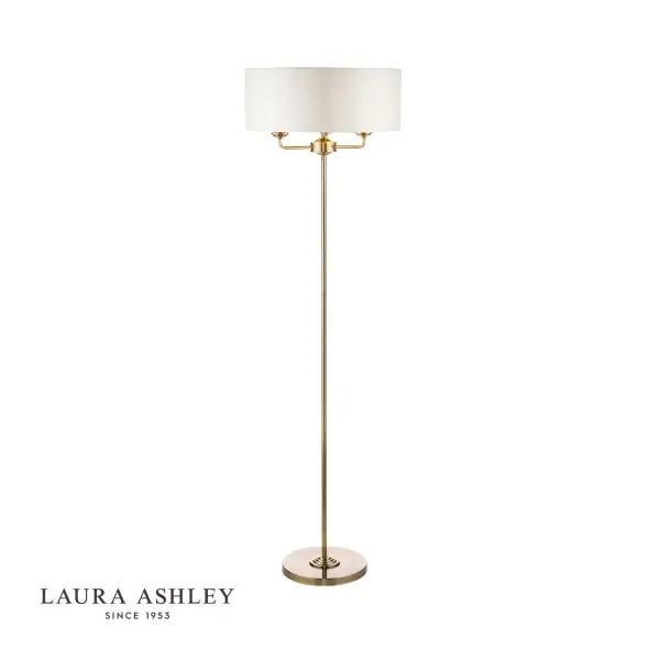 Sorrento 3 Light Floor Lamp Antique Brass With Ivory Shade