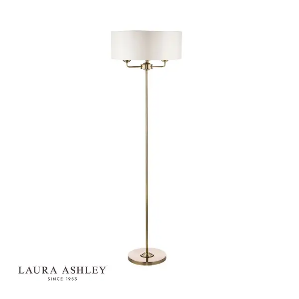 Sorrento 3 Light Floor Lamp Antique Brass With Ivory Shade