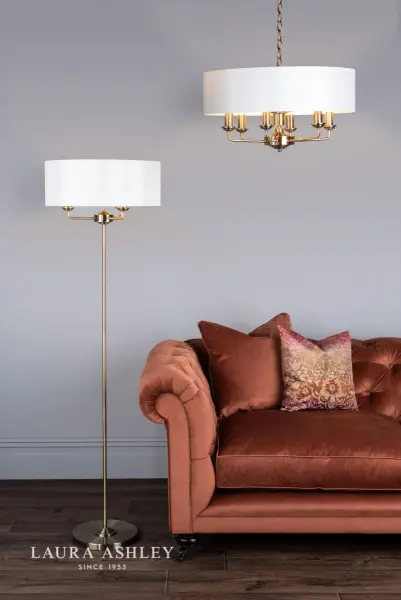 Sorrento 3 Light Floor Lamp Antique Brass With Ivory Shade