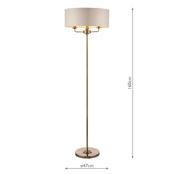Sorrento 3 Light Floor Lamp Antique Brass With Ivory Shade