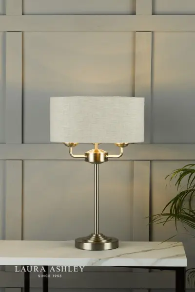 Sorrento 3 Light Table Lamp Satin Nickel With Natural Shade