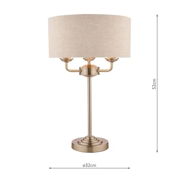 Sorrento 3 Light Table Lamp Satin Nickel With Natural Shade