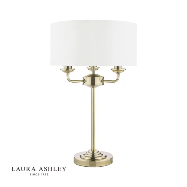 Sorrento 3 Light Table Lamp Antique Brass With Ivory Shade