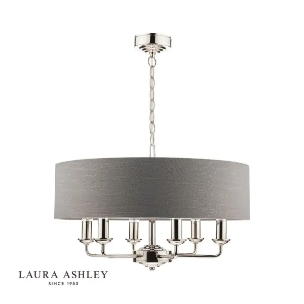 Sorrento 6 Light Pendant Polished Nickel With Charcoal Grey Shade