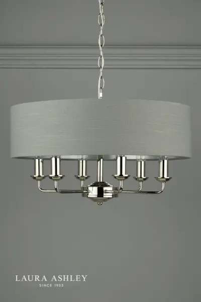 Sorrento 6 Light Pendant Polished Nickel With Charcoal Grey Shade