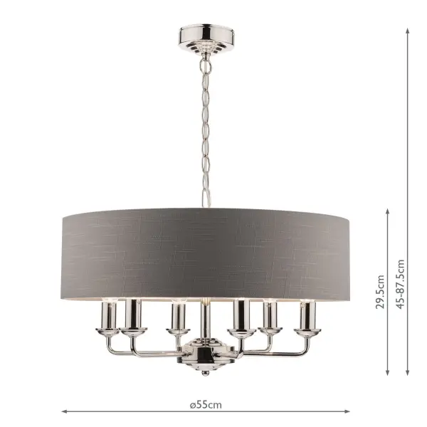 Sorrento 6 Light Pendant Polished Nickel With Charcoal Grey Shade