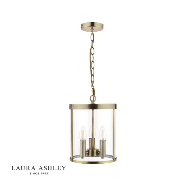 Selbourne 3 Light Lantern in Antique Brass & Glass
