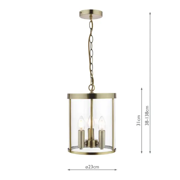 Selbourne 3 Light Lantern in Antique Brass & Glass