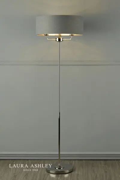 Sorrento 3 Light Floor Lamp Polished Nickel With Charcoal Grey Shade