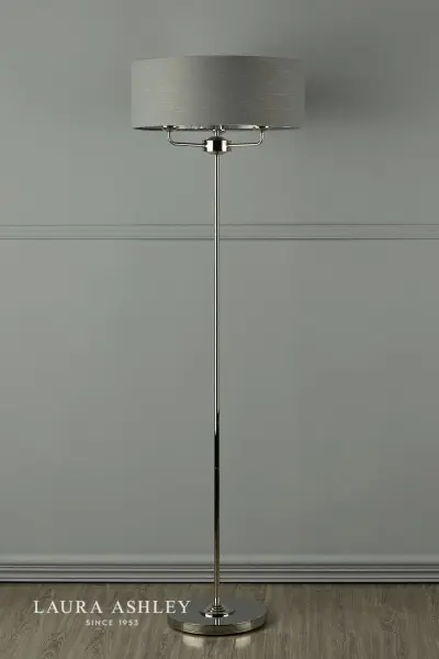 Sorrento 3 Light Floor Lamp Polished Nickel With Charcoal Grey Shade