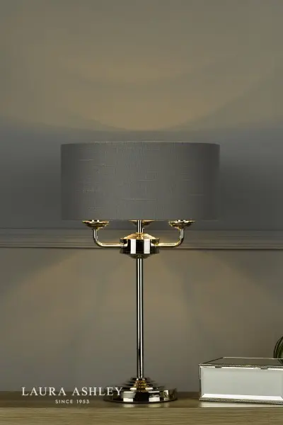 Sorrento 3 Light Table Lamp Polished Nickel With Charcoal Grey Shade