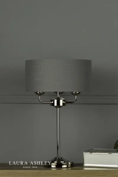 Sorrento 3 Light Table Lamp Polished Nickel With Charcoal Grey Shade