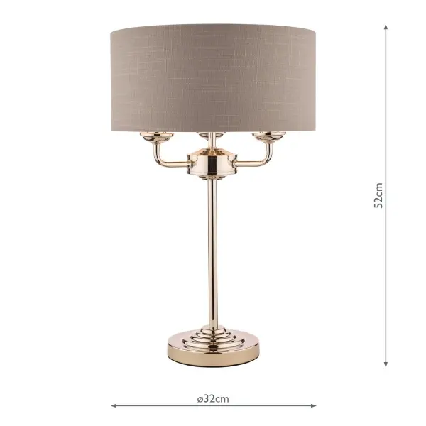 Sorrento 3 Light Table Lamp Polished Nickel With Charcoal Grey Shade