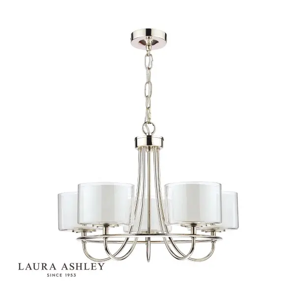 Southwell 5 Light Pendant Polished Nickel & Opal Glass