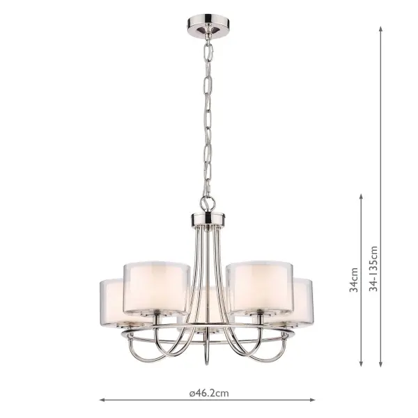Southwell 5 Light Pendant Polished Nickel & Opal Glass
