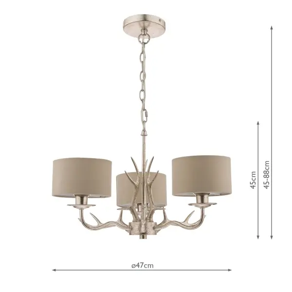 Mulroy 3 Light Antler Chandelier in Champagne Finish C/W Shades