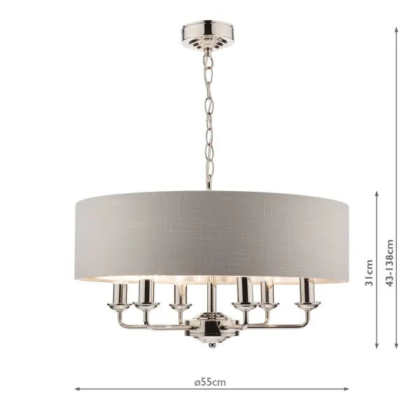 Sorrento 6 Light Pendant Polished Nickel With Silver Shade