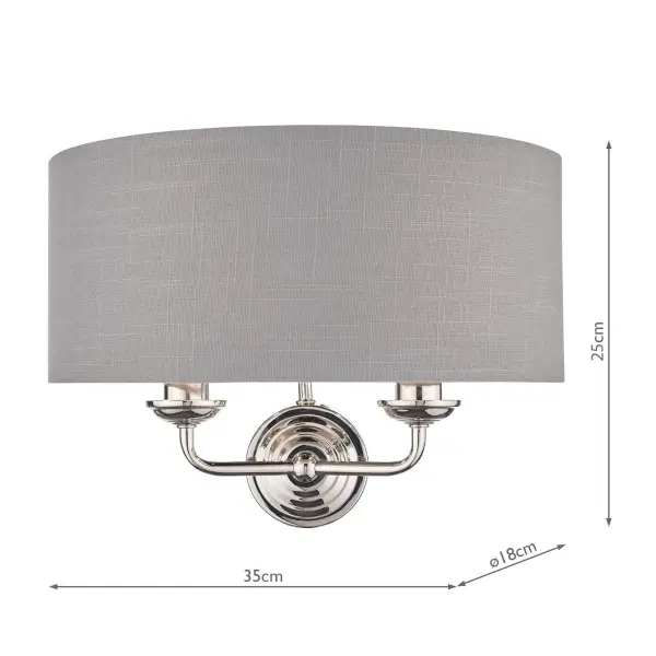 Sorrento 2 Light Wall Light Polished Nickel With Charcoal Grey Shade
