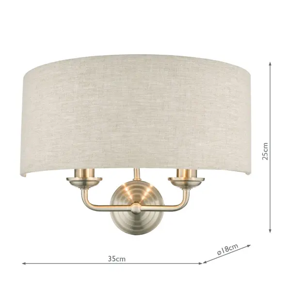 Sorrento 2 Light Wall Light Satin Nickel With Natural Shade