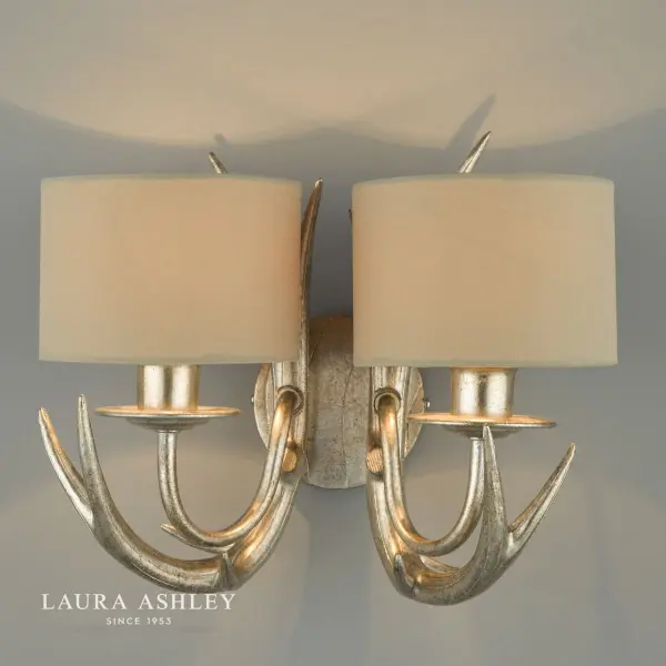 Mulroy Antler 2 Light Wall Fitting in Champagne With Shades