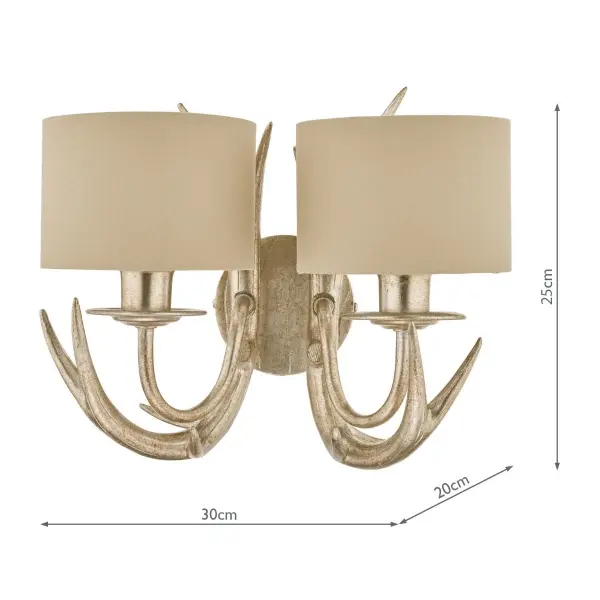 Mulroy Antler 2 Light Wall Fitting in Champagne With Shades