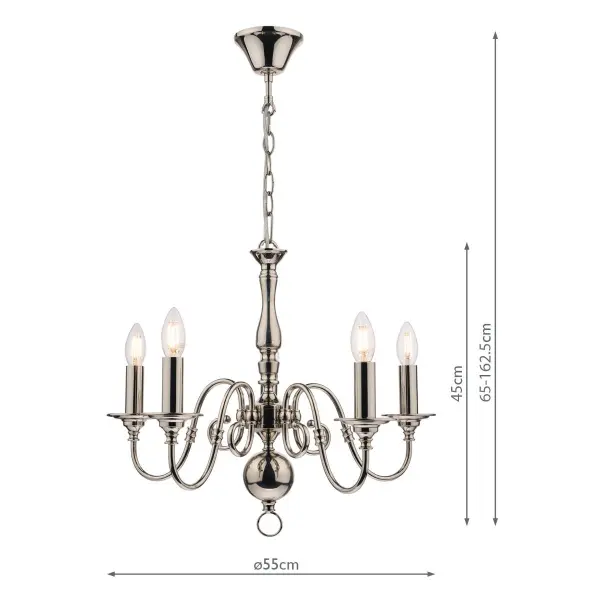 Winchester 5 Light Polished Nickel Chandelier