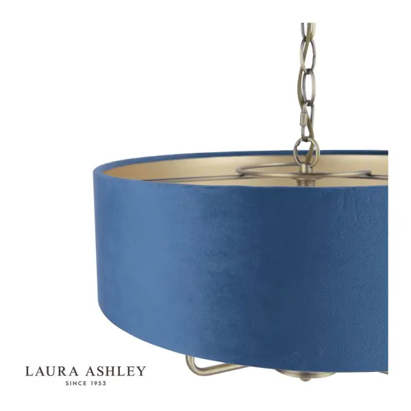 Sorrento 3 Light Pendant Matt Antique Brass & Blue Shade