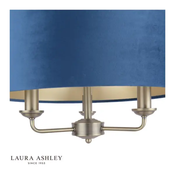 Sorrento 3 Light Pendant Matt Antique Brass & Blue Shade