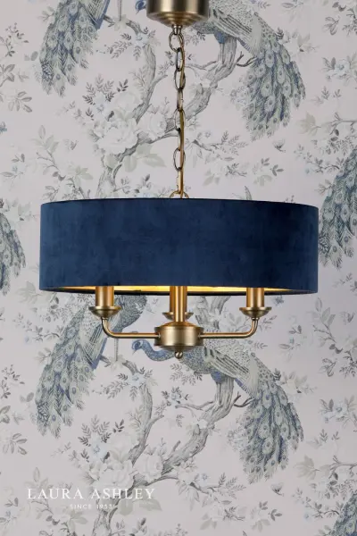 Sorrento 3 Light Pendant Matt Antique Brass & Blue Shade
