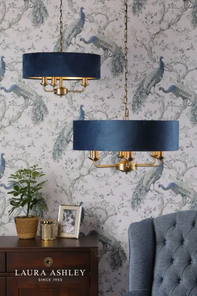 Sorrento 3 Light Pendant Matt Antique Brass & Blue Shade