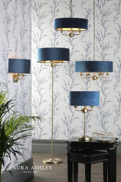 Sorrento 3 Light Pendant Matt Antique Brass & Blue Shade