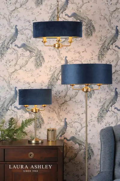 Sorrento 3 Light Table Lamp Antique Brass & Blue Shade